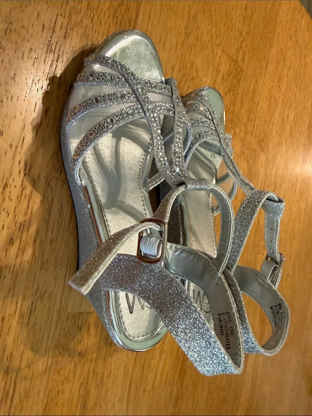 Nina Silver Glitter T-Strap Rhinestone Dress Sandals